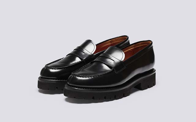 Grenson Philippa Womens Loafers in Black Hi Shine Leather GRS212128